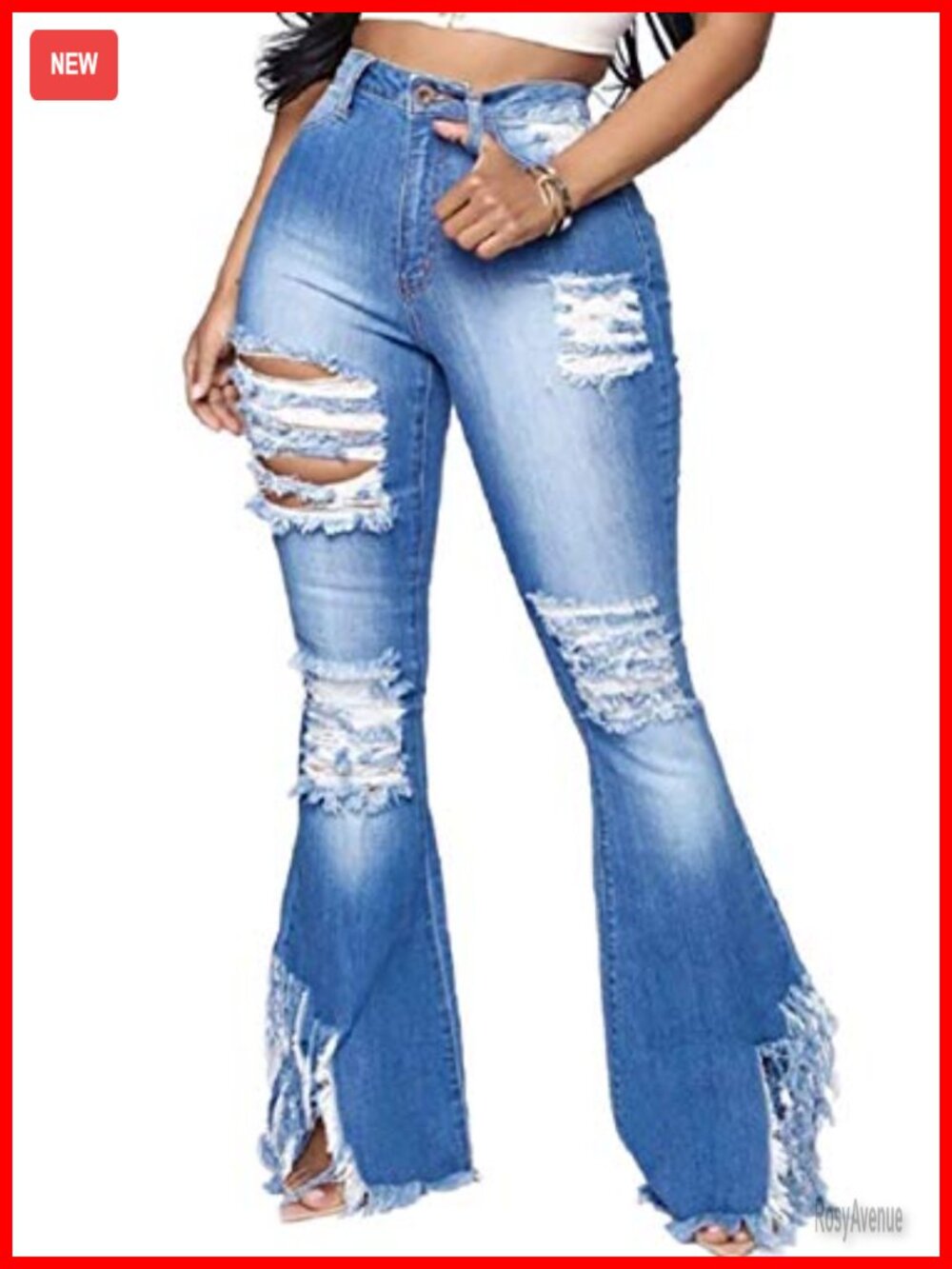 Women's High Rise Skinny Ripped Flared Bell Bottom Jeans